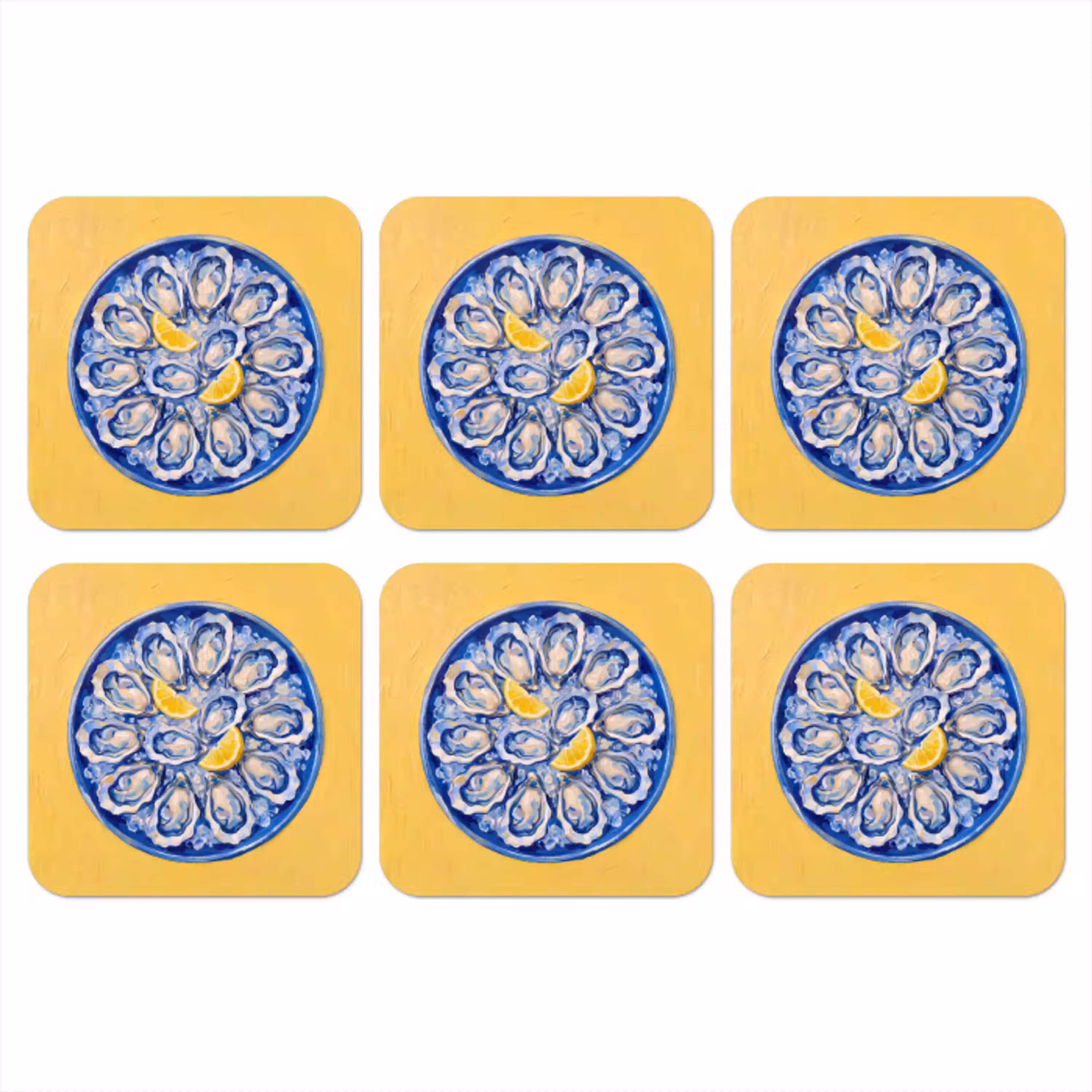 Oesters - Citroen - IJs - Modern - Geel onderzetter kurk middel -3d