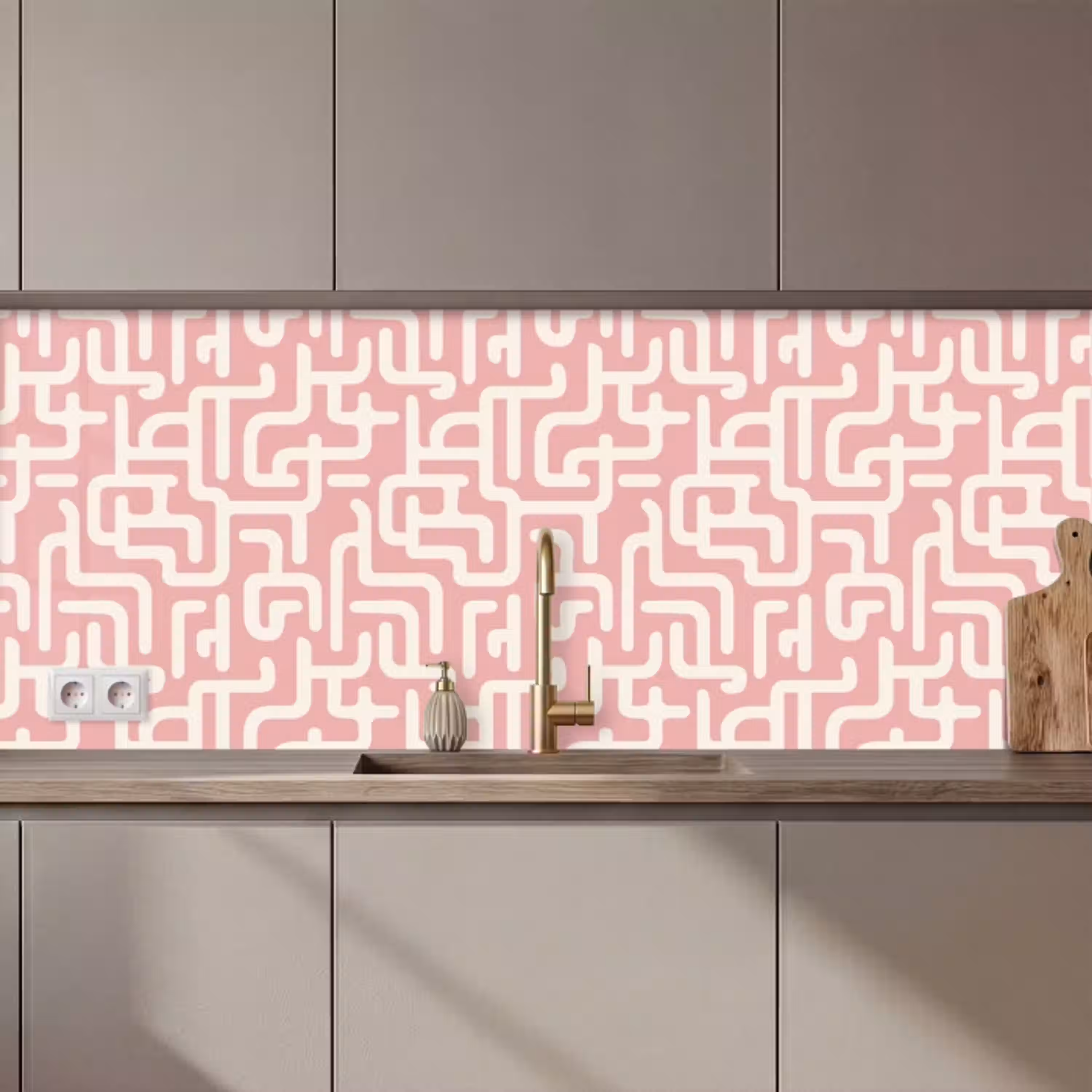 Doolhofpatroon - Roze - Wit - Abstract keuken achterwand 2 middel 871 zz_3dshopping