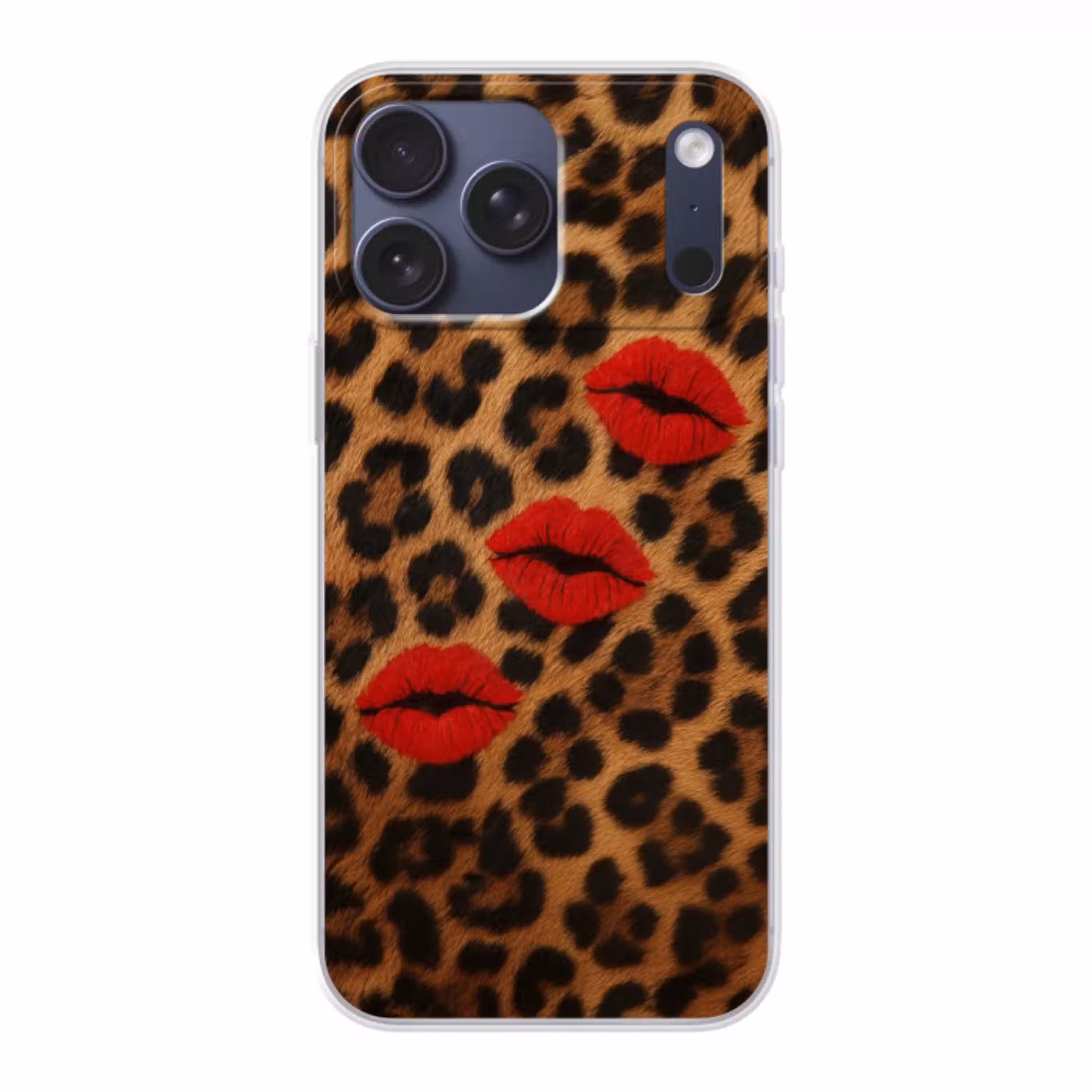 Lippen - Drie - Rood - Panterprint Telefoonhoesje iPhone 17 Pro Max klein -3d