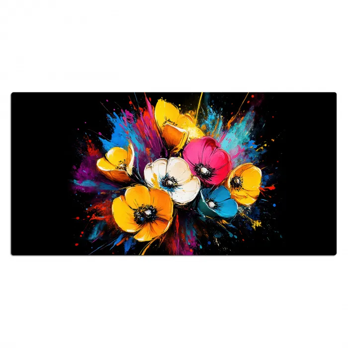 Bloemen - Kleurrijk - Graffiti - Modern - Boeket Muismat XXL klein -3d_leeg
