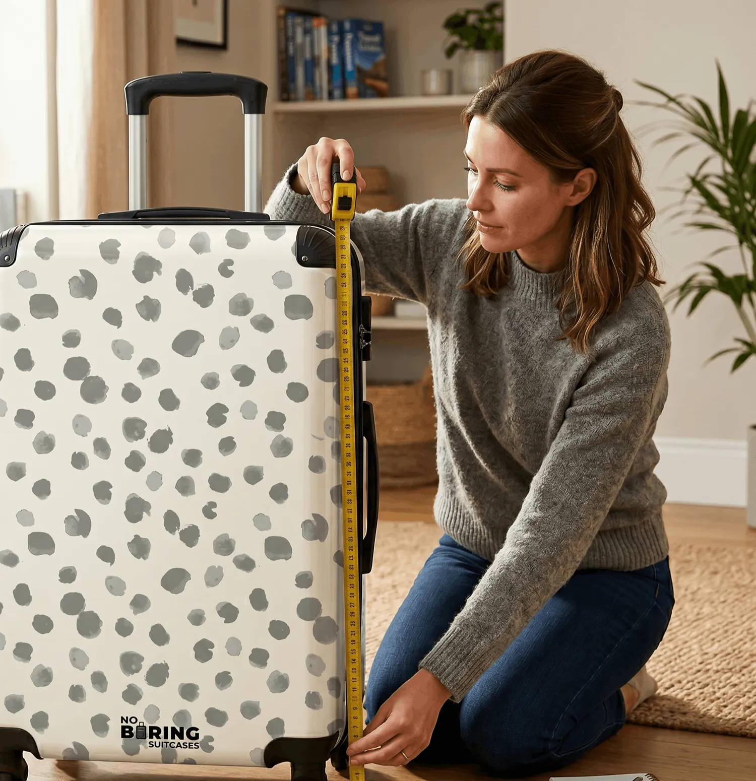 une femme mesure sa valise enregistrée