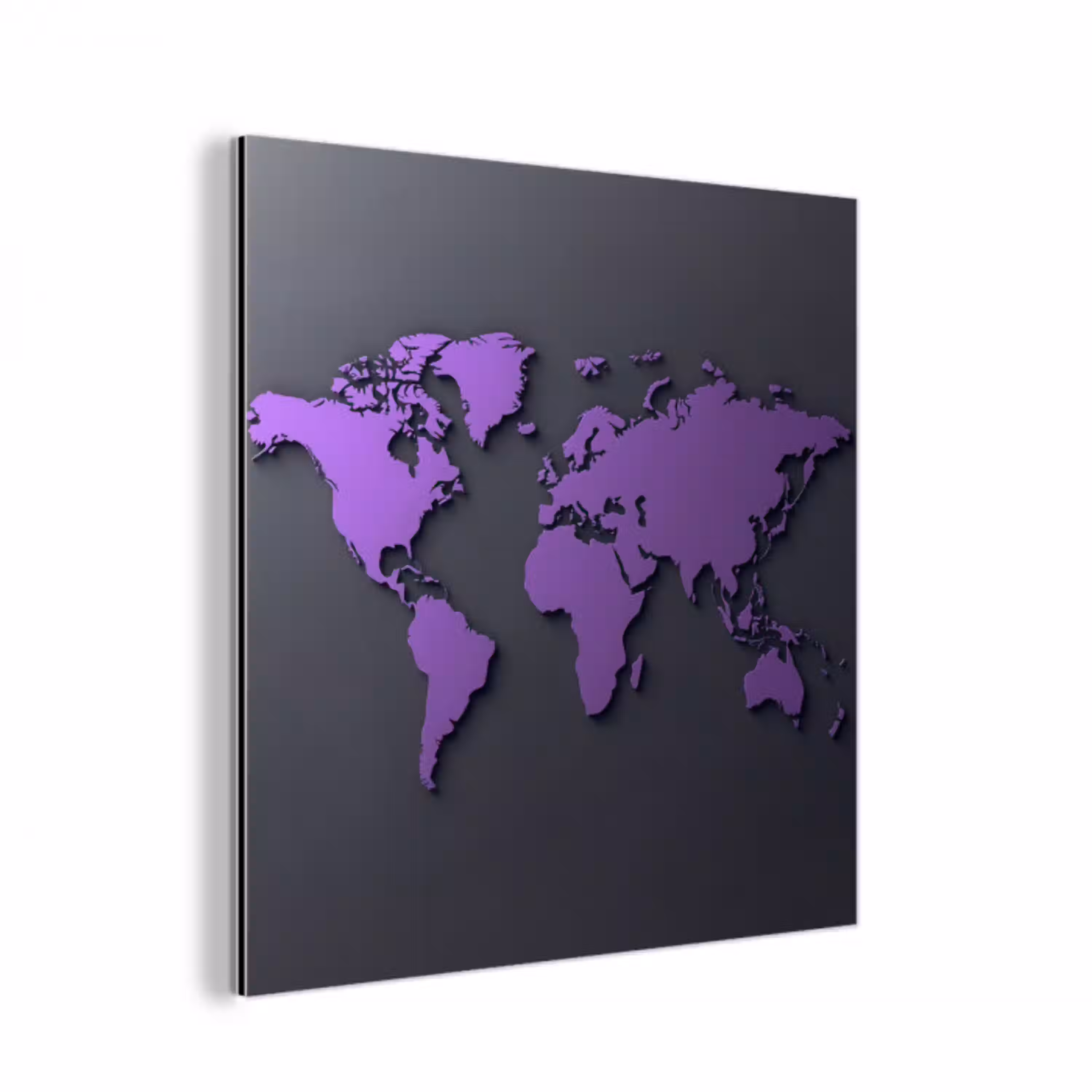 Mat - Wereldkaart - Paars aluminium wit klein -3d