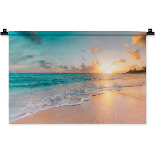 Zonsondergang - Strand - Zee - Zomer - Blauw Wandkleed katoen klein -zz3d