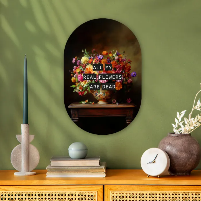 Kleur - Bloemen - Vintage - Bloemenvaas Wandcirkel Ovaal Forex klein -sfeer2