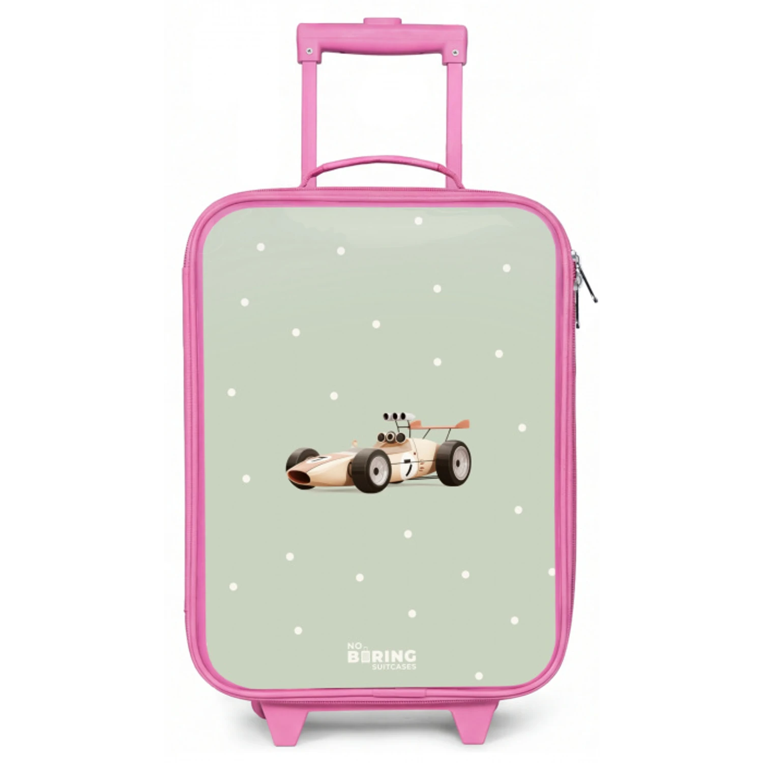 Beige retro raceauto op groene stippen achtergrond Kinderkoffer - Roze klein -zz3dotto