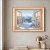 Doorkijk - Winterlandschap - Natuur - Berg - Bomen - Hout Textielframe - compleet frame klein -sfeer2