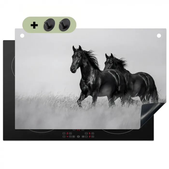 Paarden - Gras - Zwart - Wit Inductie beschemer met haakjes klein -3d