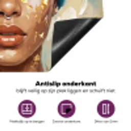 Portret - Vrouw - Schilderij - Blauw - Goud - Expressief Inductie beschermer vinyl 3mm middel -zzzzzzz-cc-onderkant