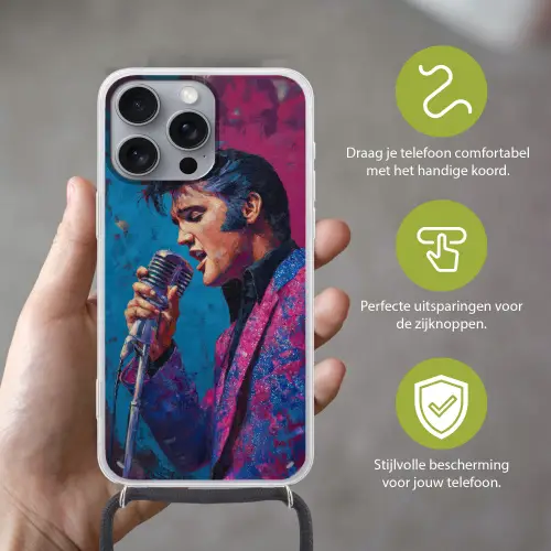 Zingende man - Glitterjas - Microfoon Hoesje iPhone 16 Pro Max met koord klein -sfeer2_NL