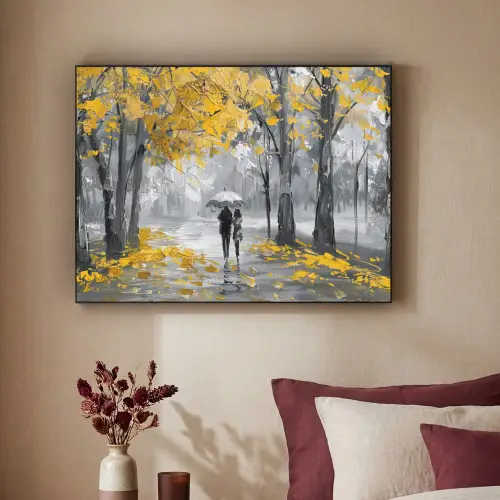 Natuur - Geel - Park -  Zwart - Wit Textielframe zwart klein -sfeer1