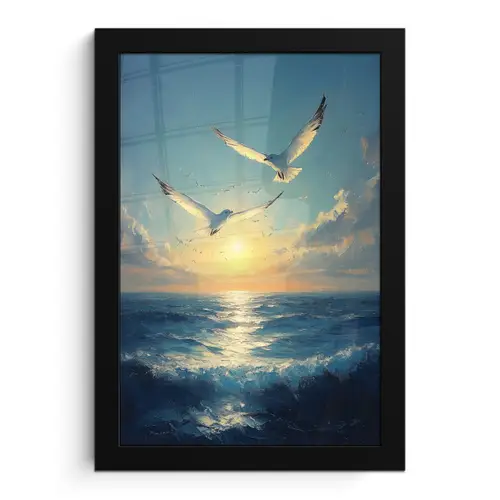 Meeuwen - Zee - Wolken -Blauw fotolijst zwart zonder passe partout klein -3d