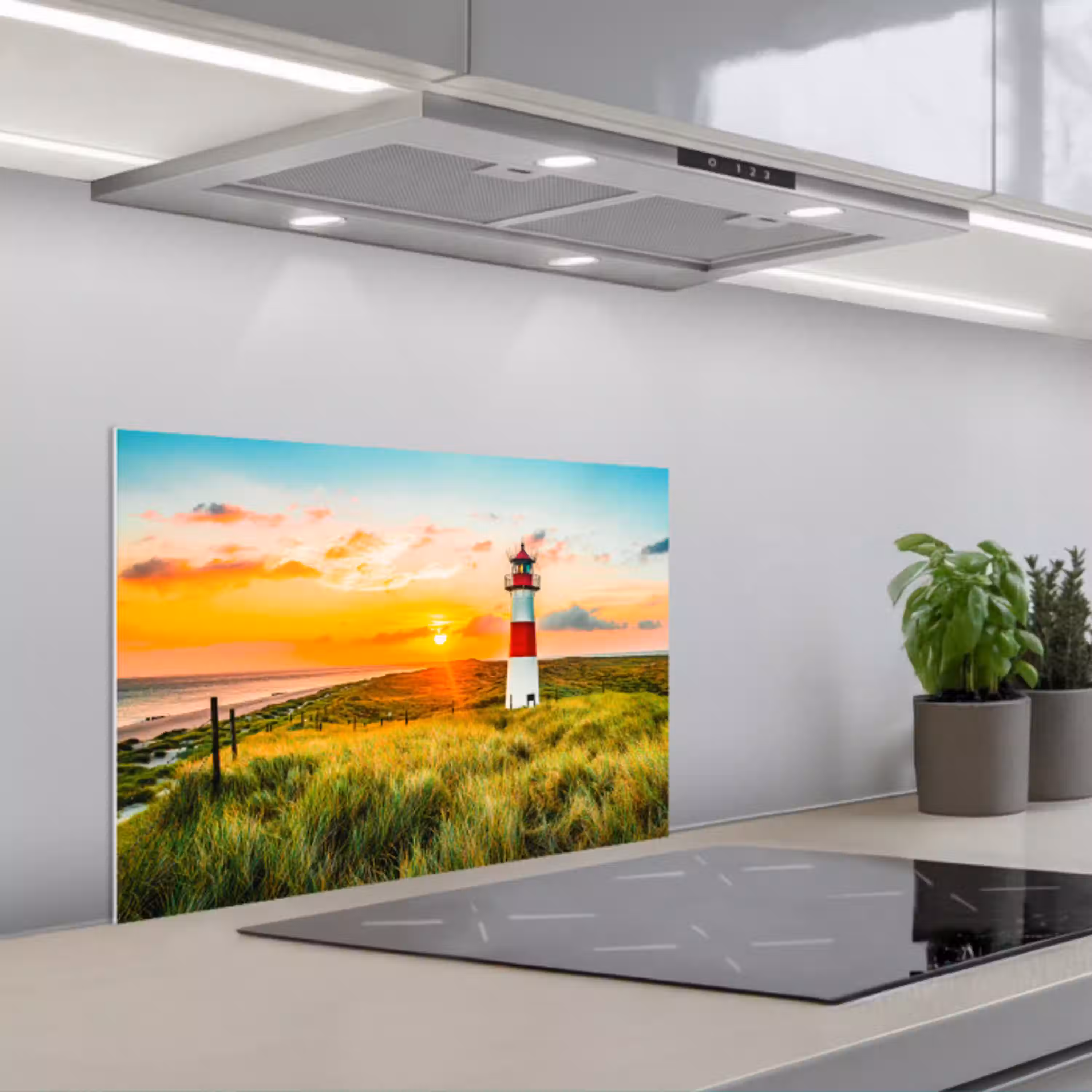 Vuurtoren - Natuur - Zon - Landschap - Gras - Strand - Zee keuken achterwand spatscherm klein -3d_schuin