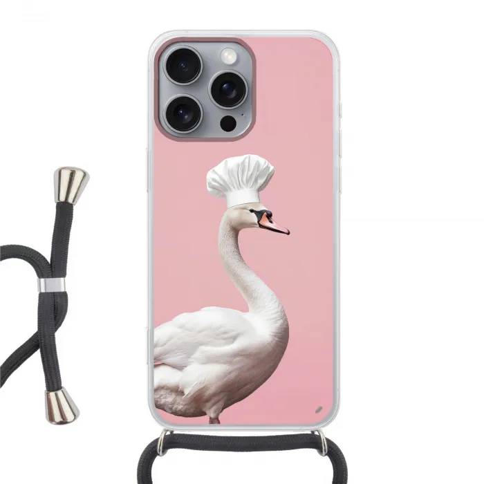 Zwaan - Koksmuts - Mooi - Klassiek Hoesje iPhone 16 Pro Max met koord klein -3d