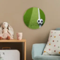 Voetbal - Grasveld - Sport - Groen Wandcirkel kunststof plaat 5mm dik klein -tsfeer1_kind