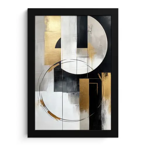 Abstract - Goud - Zilver - Vormen - Aesthetic fotolijst zwart zonder passe partout klein -3d