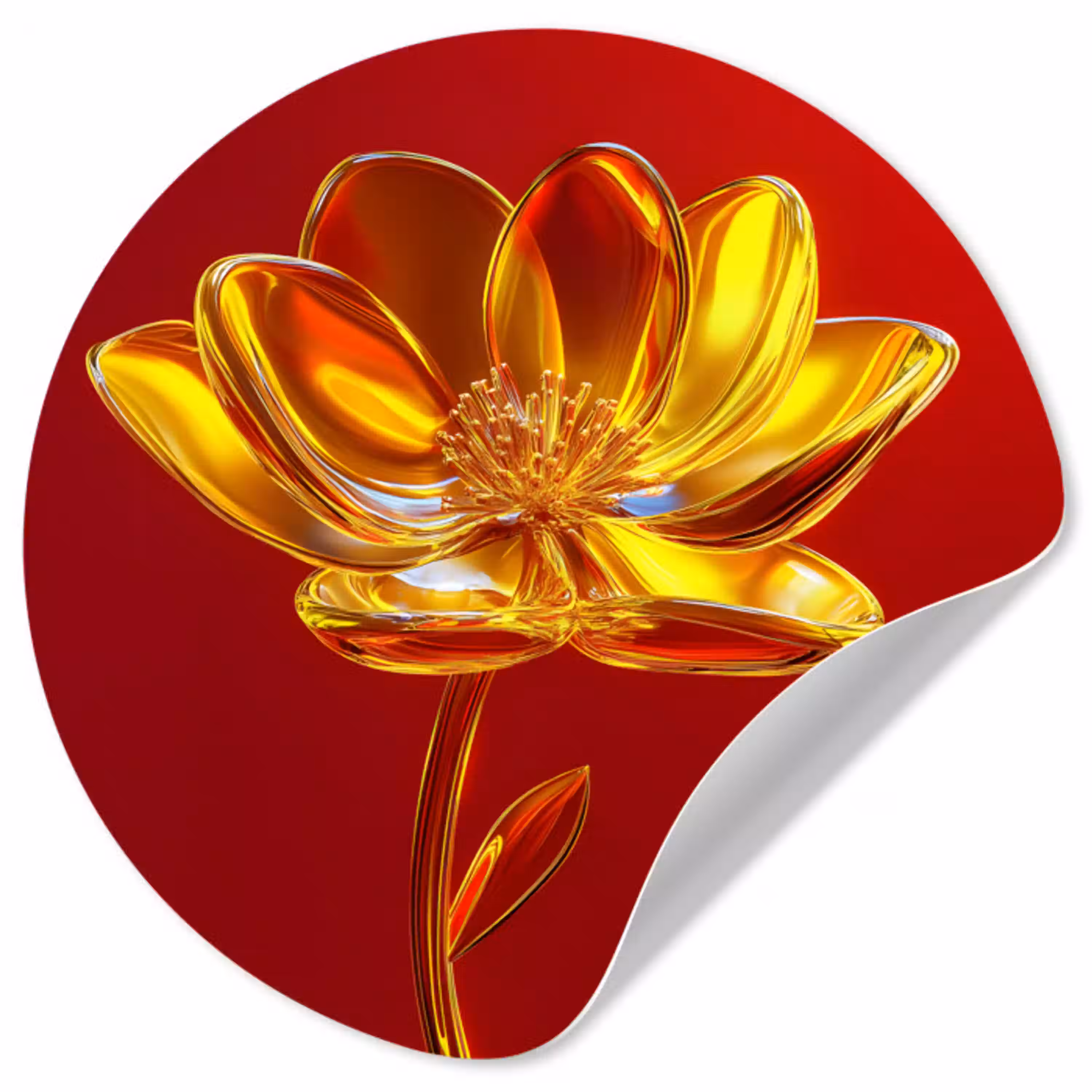 Bloem - Goud - Glazen Wandcirkel behangsticker klein -3d