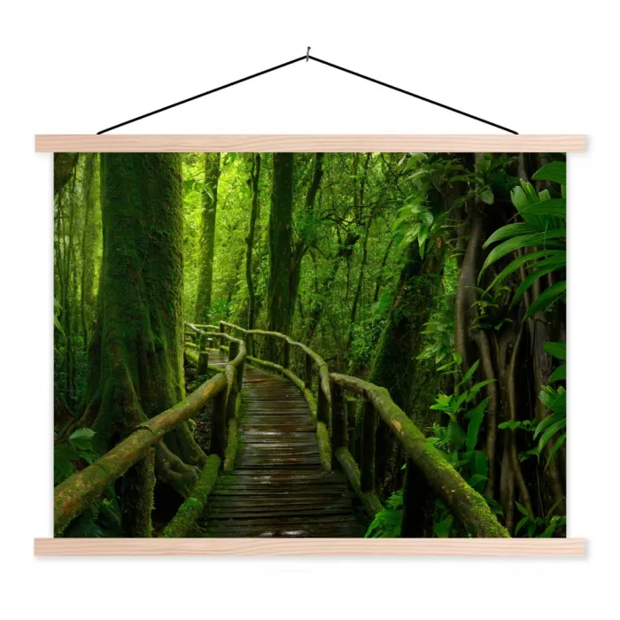 Jungle - Brug - Mos - Natuur - Tropisch textielposter latten blank klein -3d