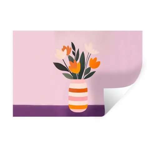 Tulpen - Vaas - Strepen - Paars Muursticker klein -3d