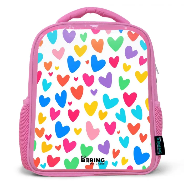 Gekleurde hartjes Kinderrugzak - Roze middel -3d