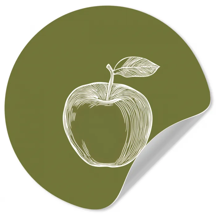 Lijntekening - Appel - Olijfgroen - Blaadje Wandcirkel behangsticker klein -3d