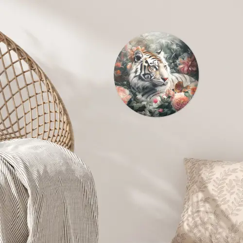 Tijger - Wilde dieren - Bloemen - Jungle Wandcirkel behangsticker klein -sfeer4