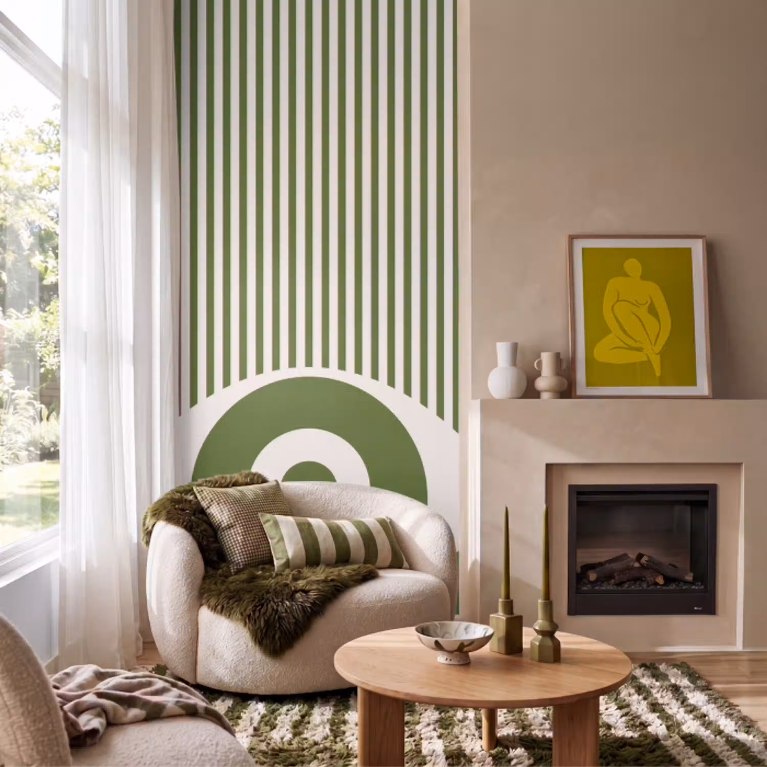 Abstract - Oog - Strepen - Modern - Groen Behang Vlies klein -sfeer2