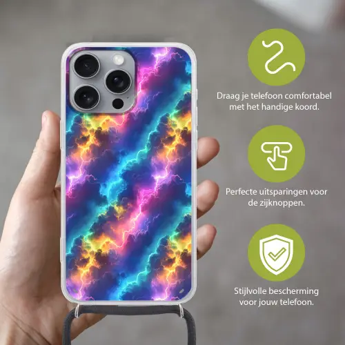 Storm - Bliksem - Regenboog Hoesje iPhone 16 Pro Max met koord klein 804 -sfeer2_NL