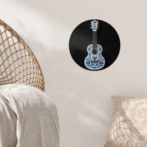 Ukelele - Delfts - Blauw - Muziek Wandcirkel behangsticker klein -sfeer4
