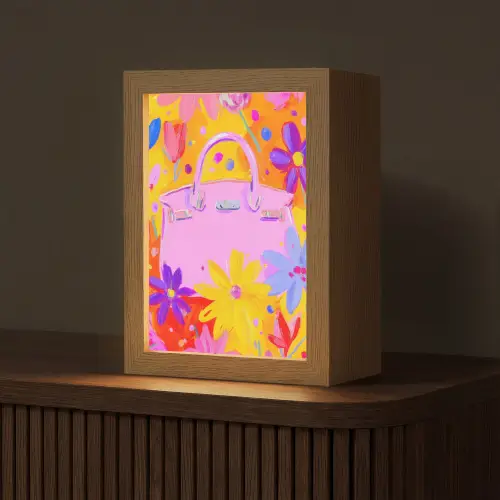 Tas - Roze - Bloemen Light Box met kabel (Tafellamp) klein -z3d_website