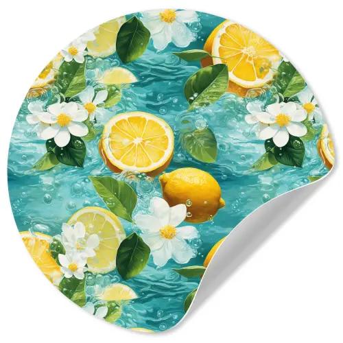 Citroen - Bloemen - Bruisend - Water Wandcirkel behangsticker klein 186 -3d