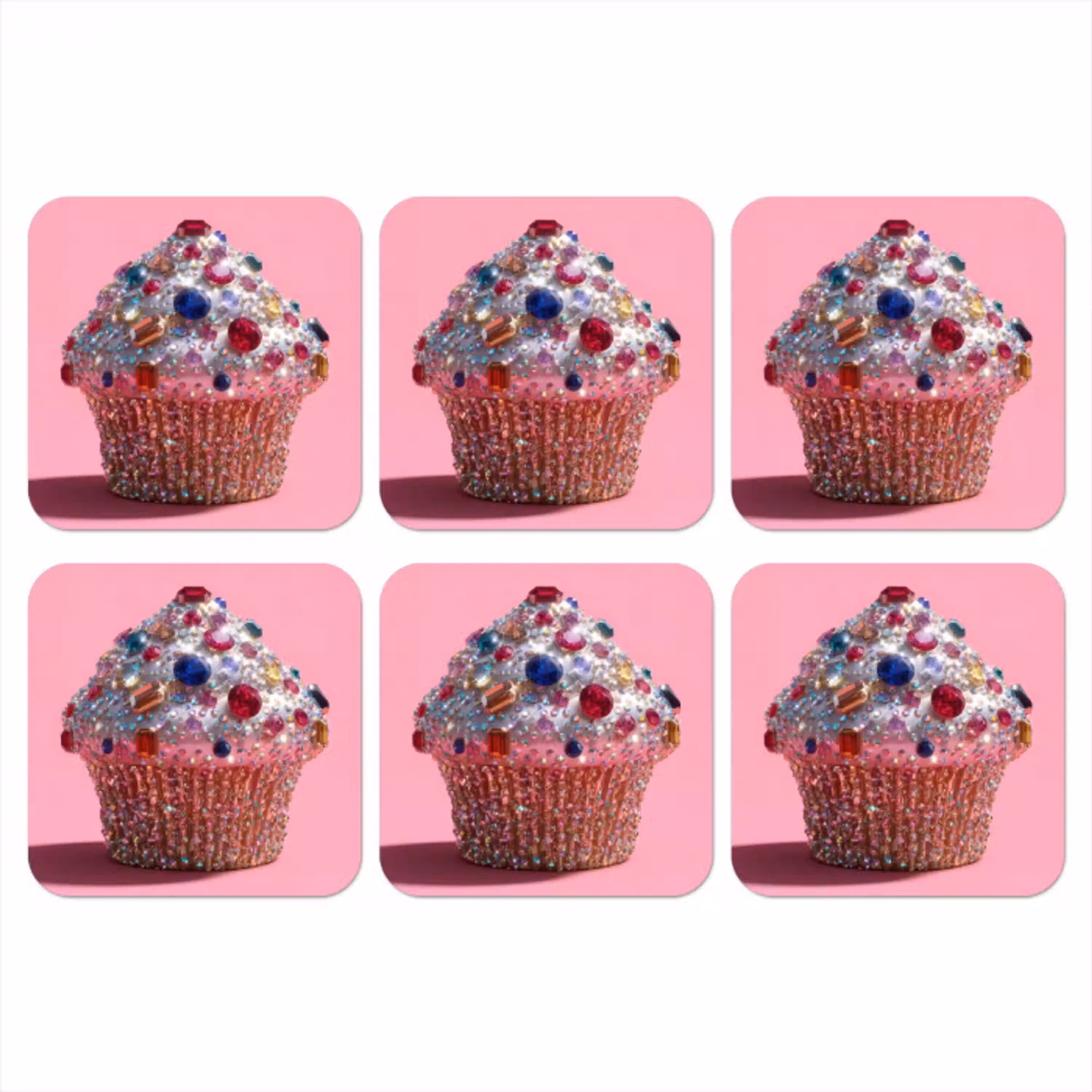 Cupcake - Kleurrijk - Edelstenen onderzetter kurk middel -3d