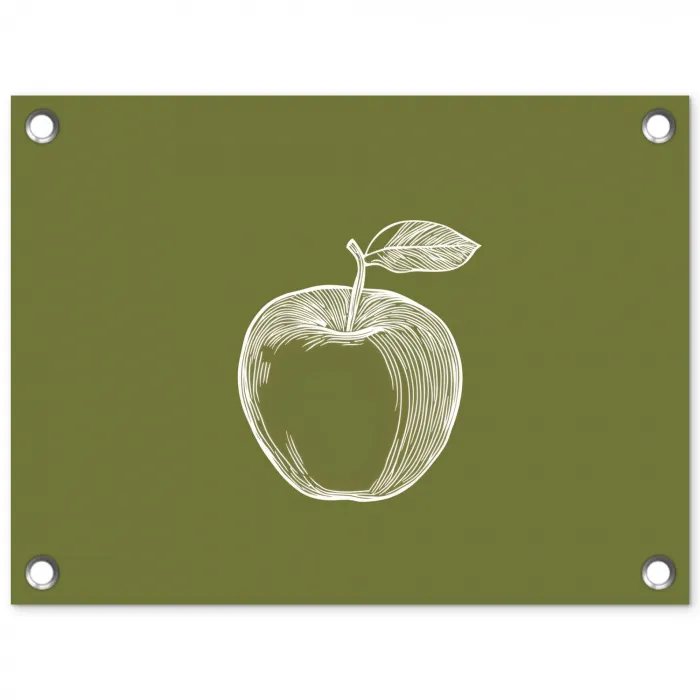 Lijntekening - Appel - Olijfgroen - Blaadje tuinposter los doek klein -3d