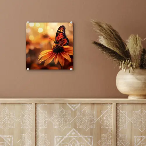 Vlinder - Bloemen - Oranje plexiglas 5mm klein -sfeer5