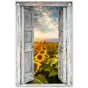 Oude deuren naar zonnebloemveld tuinposter los doek klein -3d