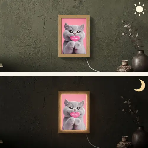 Kat - Valentijn - Roze - Liefde Light Box met kabel (Wandlamp) klein -sfeer3