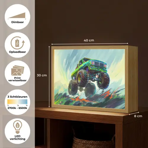 Monstertruck - Auto - Jongens - Groen Light Box met batterij (Wandlamp kind) middel -USP_websiteoverzichtNL