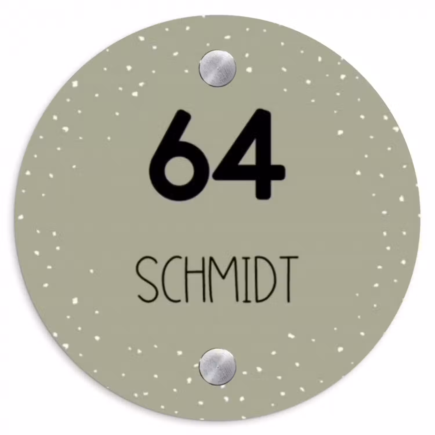 Namensschild Haustür Rund – Olivgrün mit Polka Dots - Modern