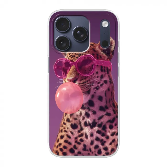 Panter - Zonnebril - Kauwgombel - Roze Telefoonhoesje iPhone 17 Pro klein -3d