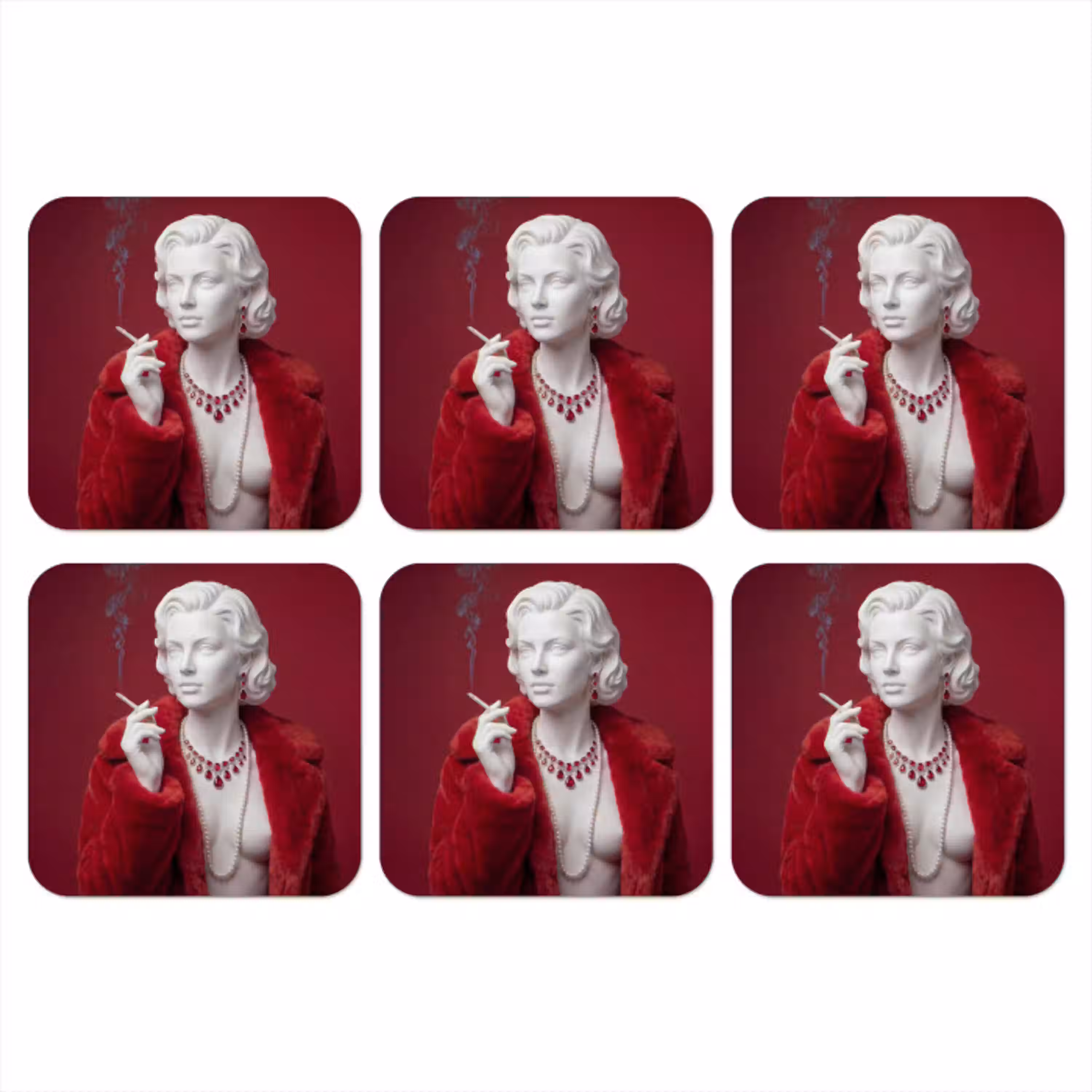 Vrouw - Bontjas - Mode - Klassiek - Rood onderzetter kurk middel -3d