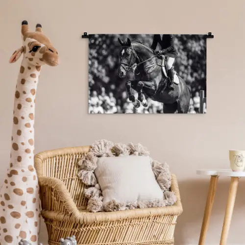 Springen - Paard - Zwart - Wit Wandkleed katoen klein -wsfeer5_kind