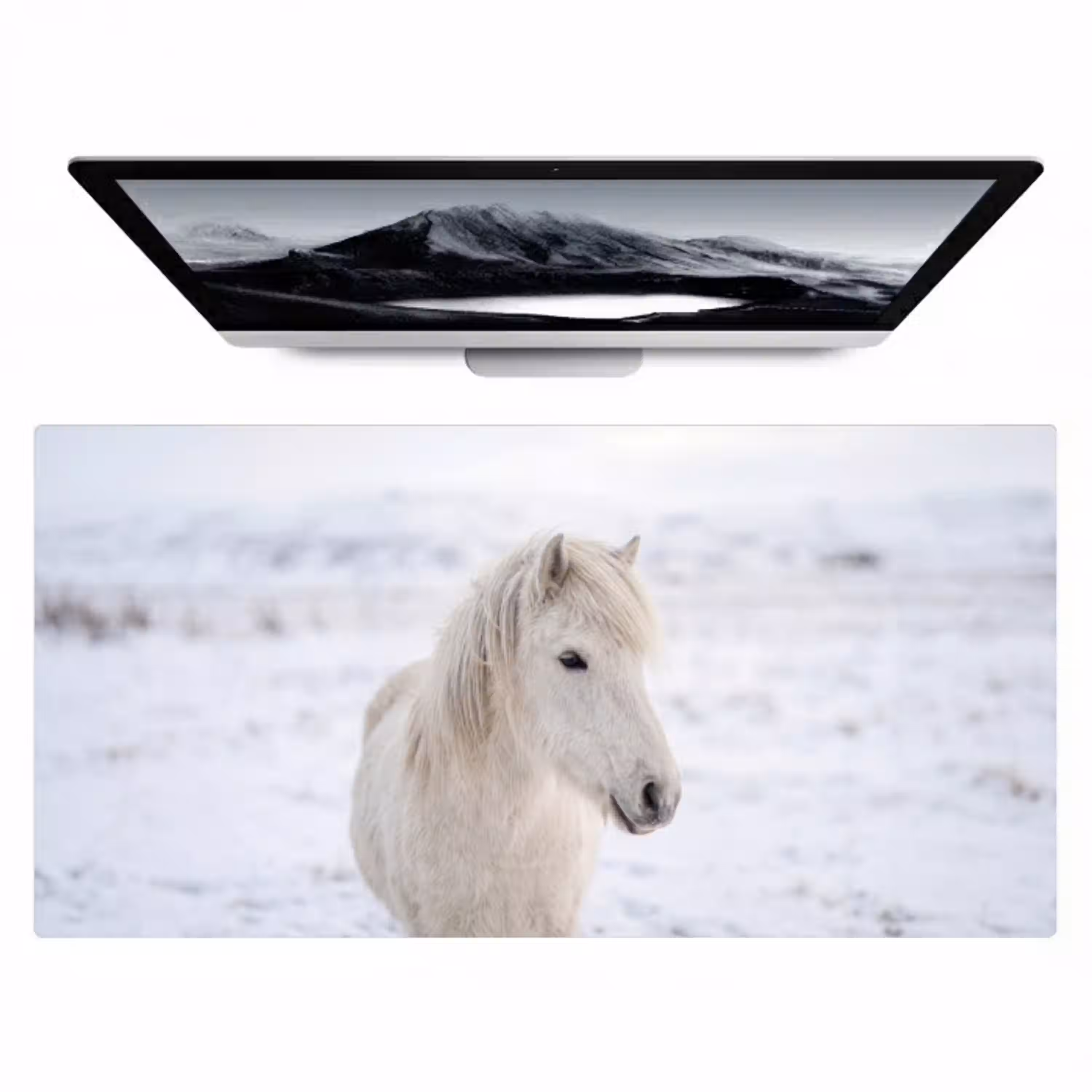 Paard - Kop - Winter - Dieren - Wit Muismat XXL klein -zzz3d