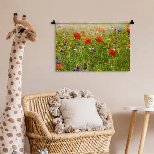 Lente - Bloemen - Rood - Klaproos - Gras - Groen Wandkleed katoen klein -wsfeer5_kind