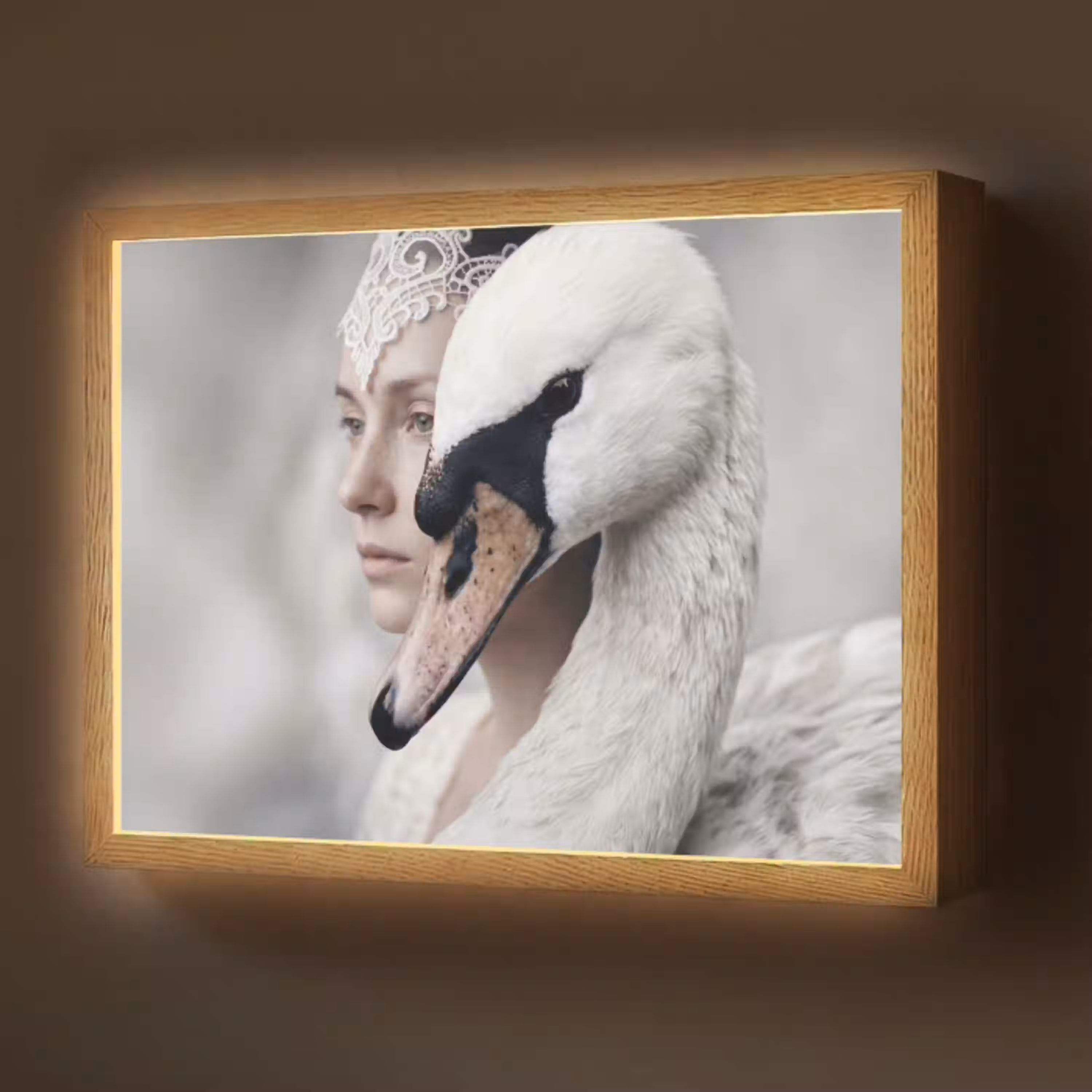 Vrouw - Zwaan - Wit Light Box met batterij (Wandlamp) middel -z3d_website