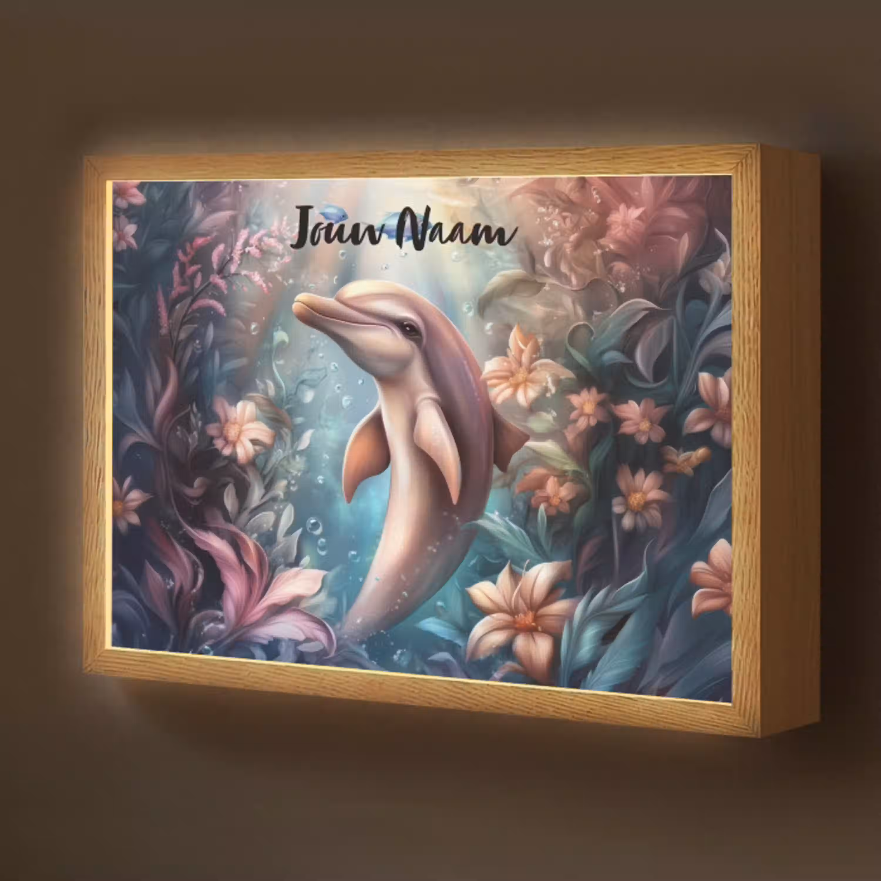 Dolfijn - Vissen - Onderwaterwereld - Bloemen Light Box met batterij (Wandlamp kind) middel -z3d_website