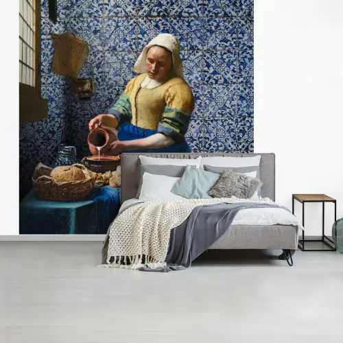 Melkmeisje - Delfts Blauw - Vermeer - Schilderij - Oude meesters fotobehang vinyl groot -slaapkamer