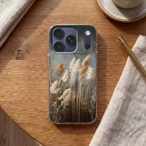 Gedroogde Veldbloemen - Grijs - Beton Telefoonhoesje iPhone 17 Pro klein -sfeer1