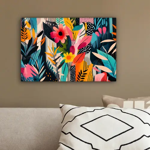 Schilderij - Abstract - Bloemen - Roze canvas 2cm klein -sfeer3
