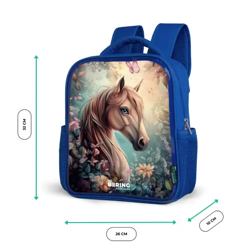 Paard met vlinders in bloementuin Kinderrugzak - Blauw middel -productfoto_formaten
