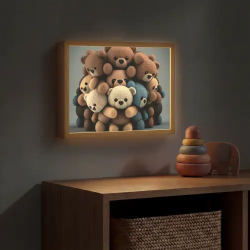 Teddybeer - Knuffel - Bruin - Design - Jongens - Meisjes Light Box met batterij (Wandlamp kind) middel -sfeer5_kind