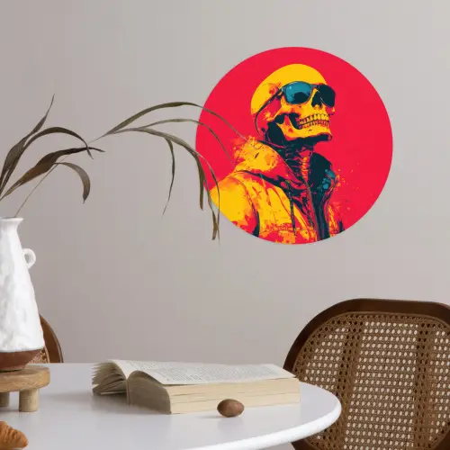 Zonnebril - Schedel - Jas - Rood Wandcirkel behangsticker klein -sfeer3